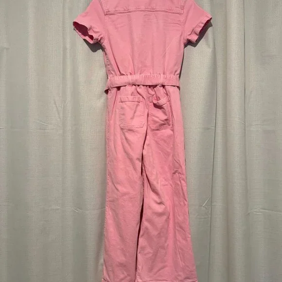 GAP Kids Pink Denim Belted Jumpsuit Romper Size 14 Girl - Picture 8 of 9